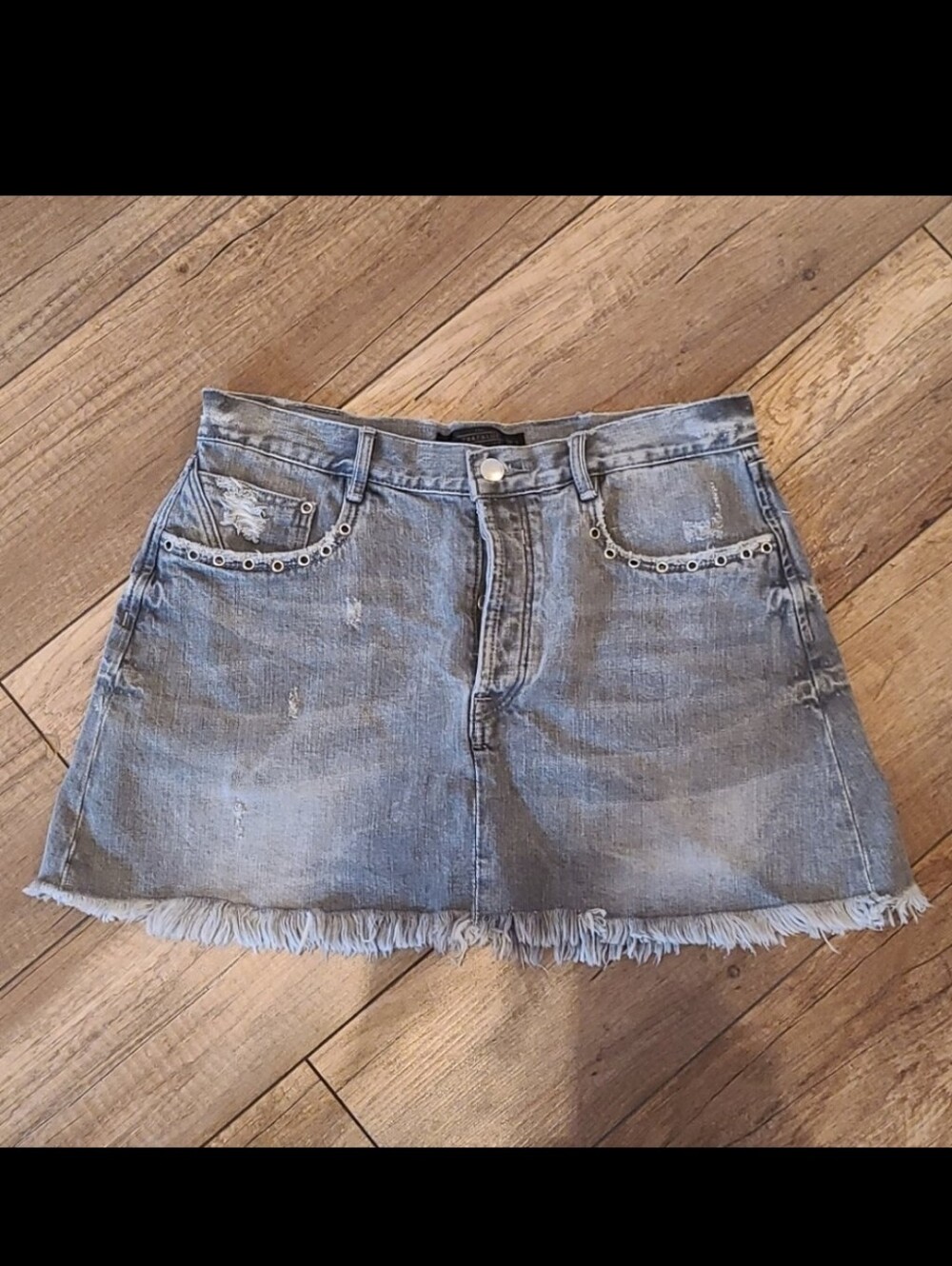 Zara Distressed Denim Mini Skirt with Frayed Hem